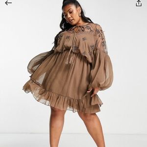 Chiffon mini dress with floral embellishment beaded dress